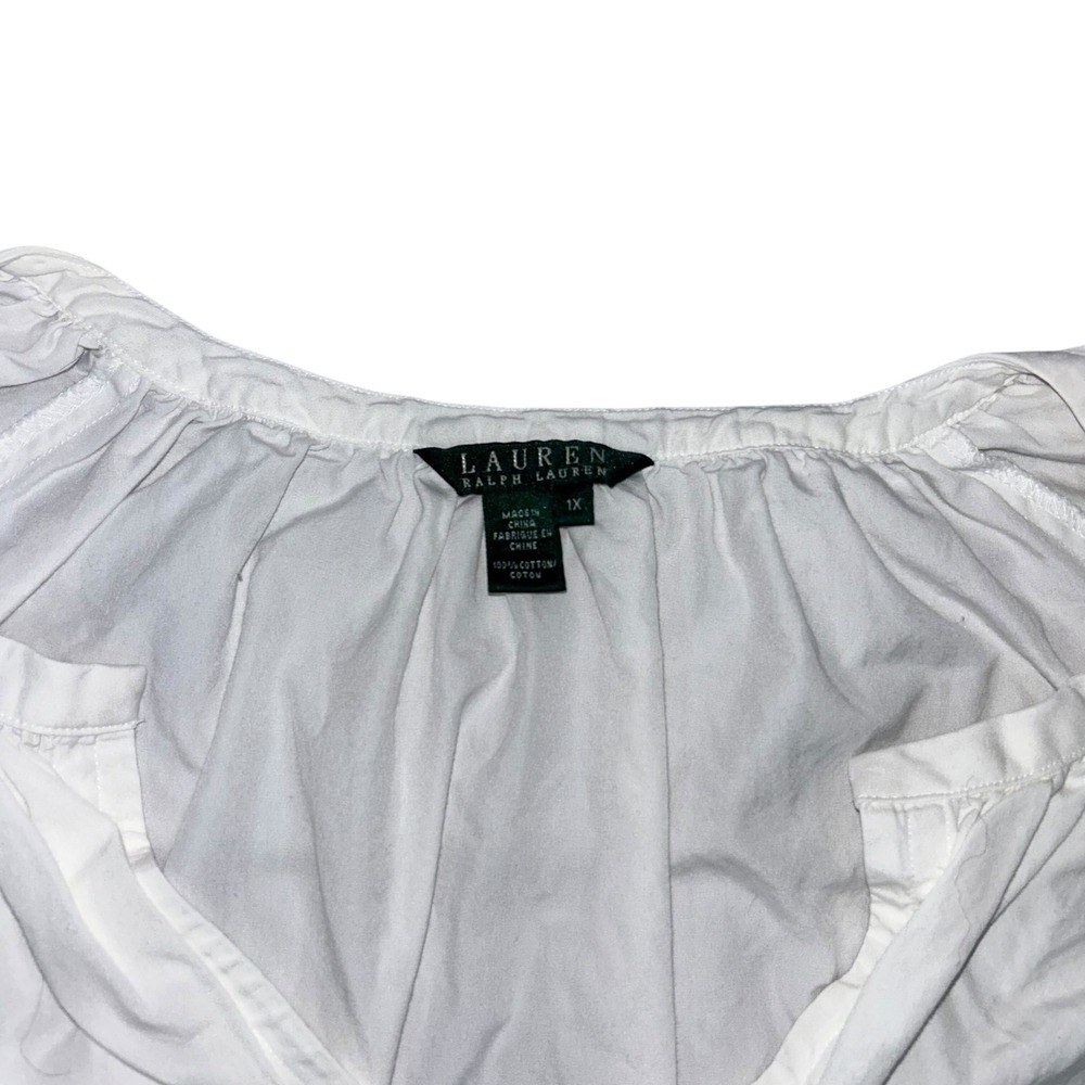 Lauren Ralph Lauren 1X White Cotton V Neck 3/4 Sleeve Peasant Top Blouse - Picture 4 of 9